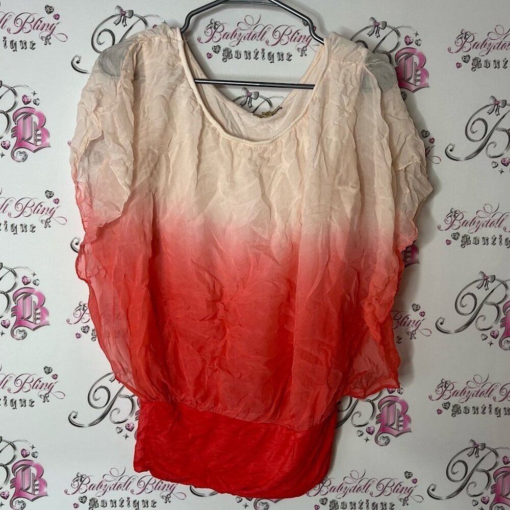 Giusy top bat wing 100% silk made in Italy 🇮🇹 Elegant Ombre Red Women's Top